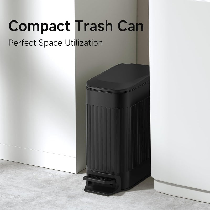 TIPGO Slim Bathroom Trash Can with Lid Soft Close, Step Pedal, 6 Liter / 1.6 Gallon Stainless Steel Trash Bin, Small Garbage Cans for Bedroom, Office, Kitchen (Black) - Image 2